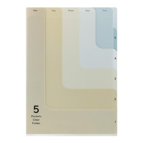 Pasta Transparente A4 com 5 Bolsas — 2-Way Bege Pasta Transparente A4 com 5 Bolsas — 2-Way Bege