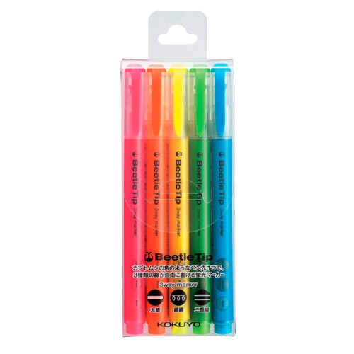 Kokuyo-Marcadores-Beetle-Tip-3-pontas-06 Kokuyo – Marcadores Beetle Tip 3 Pontas – Conjunto de 5 Cores