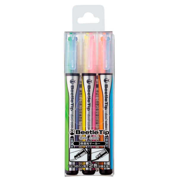 Kokuyo – Marcadores Beetle Tip Duas Cores – Conjunto de 3