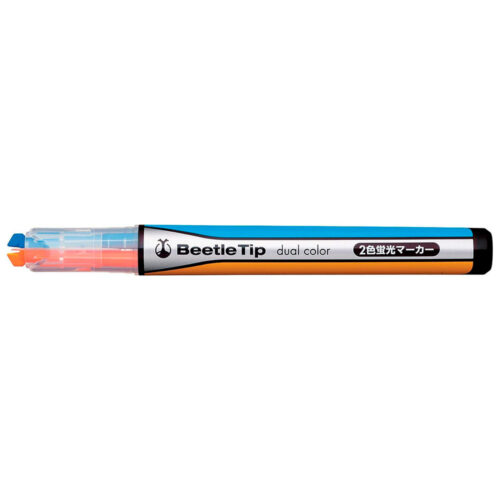 Kokuyo-dual-tip-azul-laranja-01 Kokuyo – Marcador Beetle Tip Duas Cores – Azul-Claro e Laranja