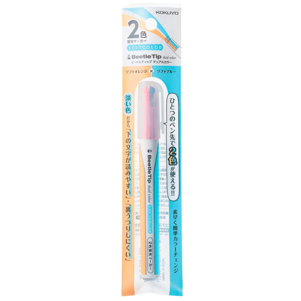 KokuyoBeetleTipSoft–Azul-SuaveeLaranjaSuave Kokuyo – Marcador Beetle Tip Soft – Azul Suave e Laranja Suave
