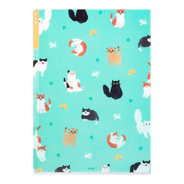midori_capa_gatos_01 Midori – Pasta Transparente A4 com 3 Bolsas – Gatos A
