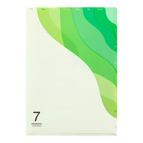 midori_capa_verde_05 Midori - Pasta Transparente A4 com 7 Bolsas – Gradiente Verde